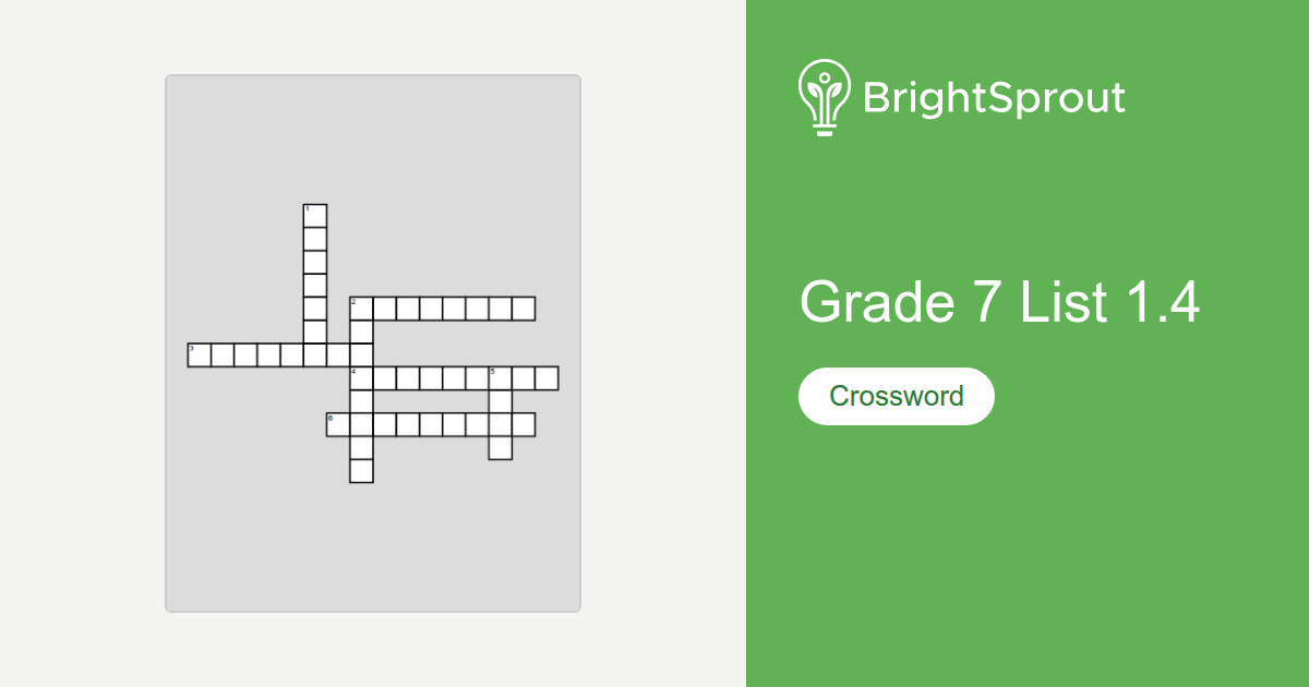 Grade 7 Vocabulary List 1.4 Crossword Puzzle - Free Printable ...