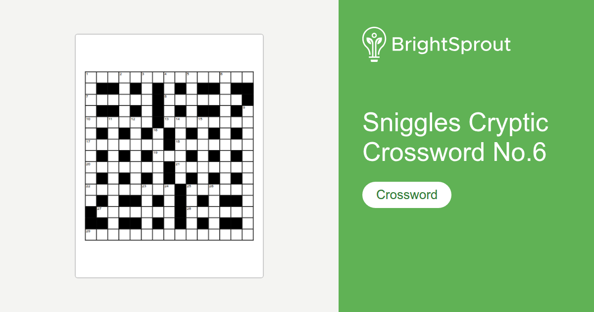 Sniggles Cryptic Crossword No. 6 - Free Printable | BrightSprout