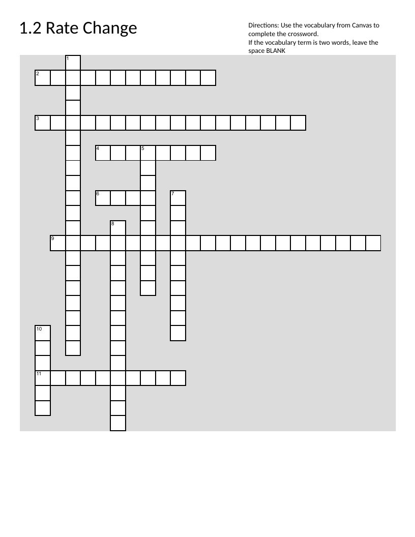 Calculus crossword on rate of change, functions, and concavity.