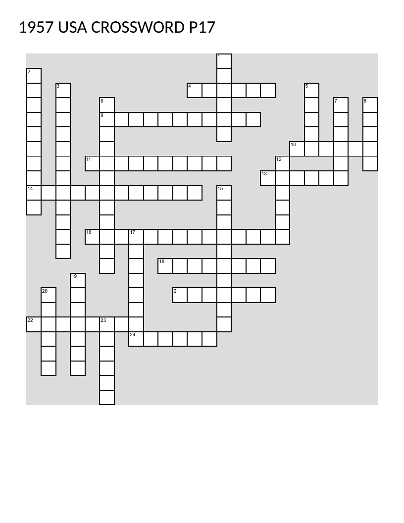 Vintage 1957 crossword with space exploration, Cold War, and UN history clues.