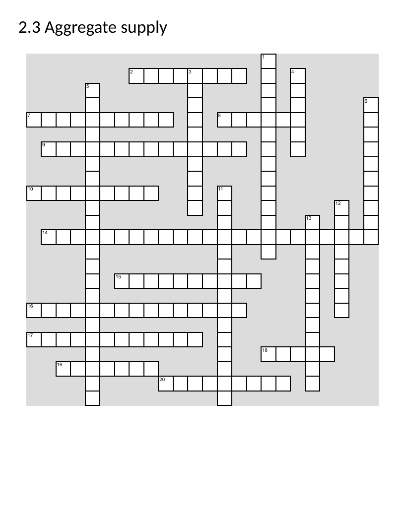 Aggregate supply economics crossword with curves, productivity, and factors of production.