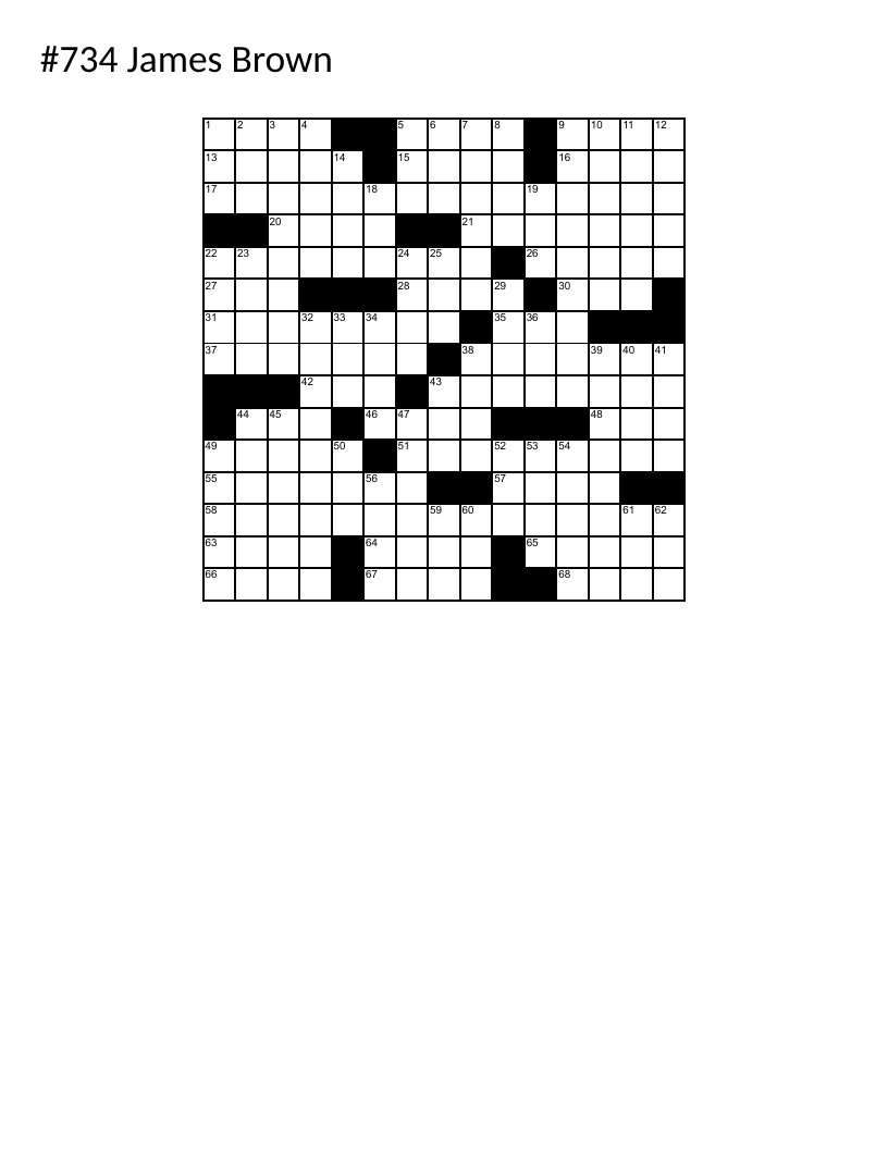 James Brown music trivia crossword with classic soul and funk references.