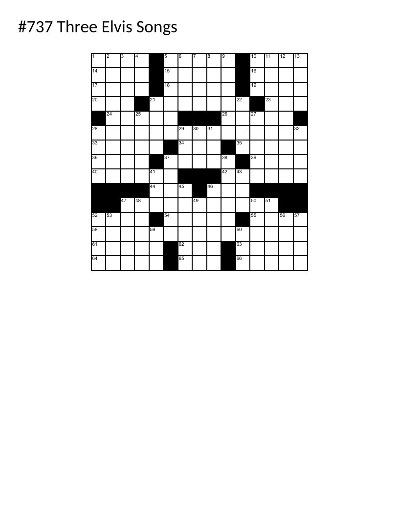Crossword puzzle with three Elvis songs: Burning Love, Hard Headed Woman, and Any Way You Want Me.