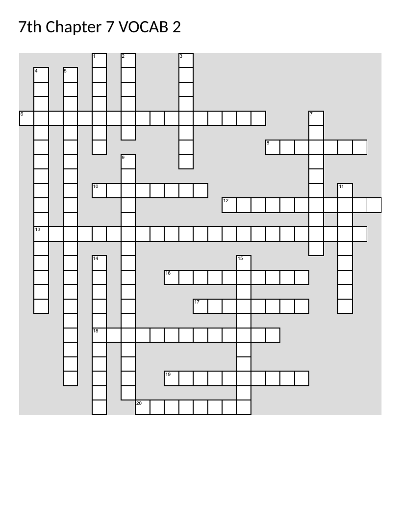 Grade 7 probability and statistics vocabulary crossword with terms like dot plot and box-and-whisker plot.