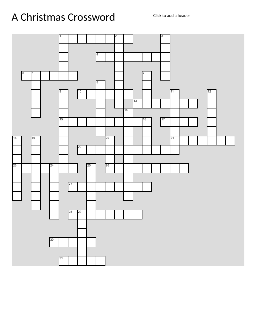 Christmas trivia crossword with holiday history, traditions, and cultural references.