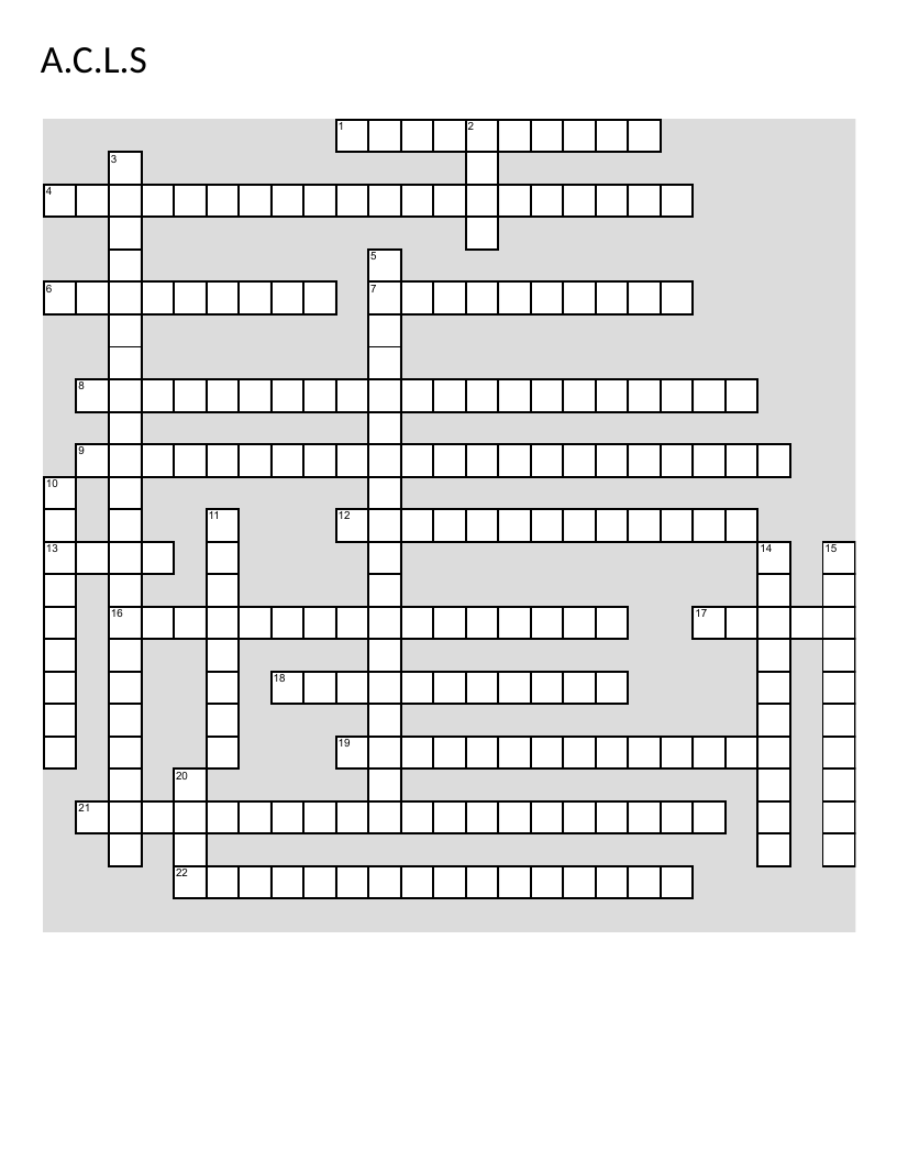 ACLS cardiac emergency medical Spanish-language crossword puzzle.