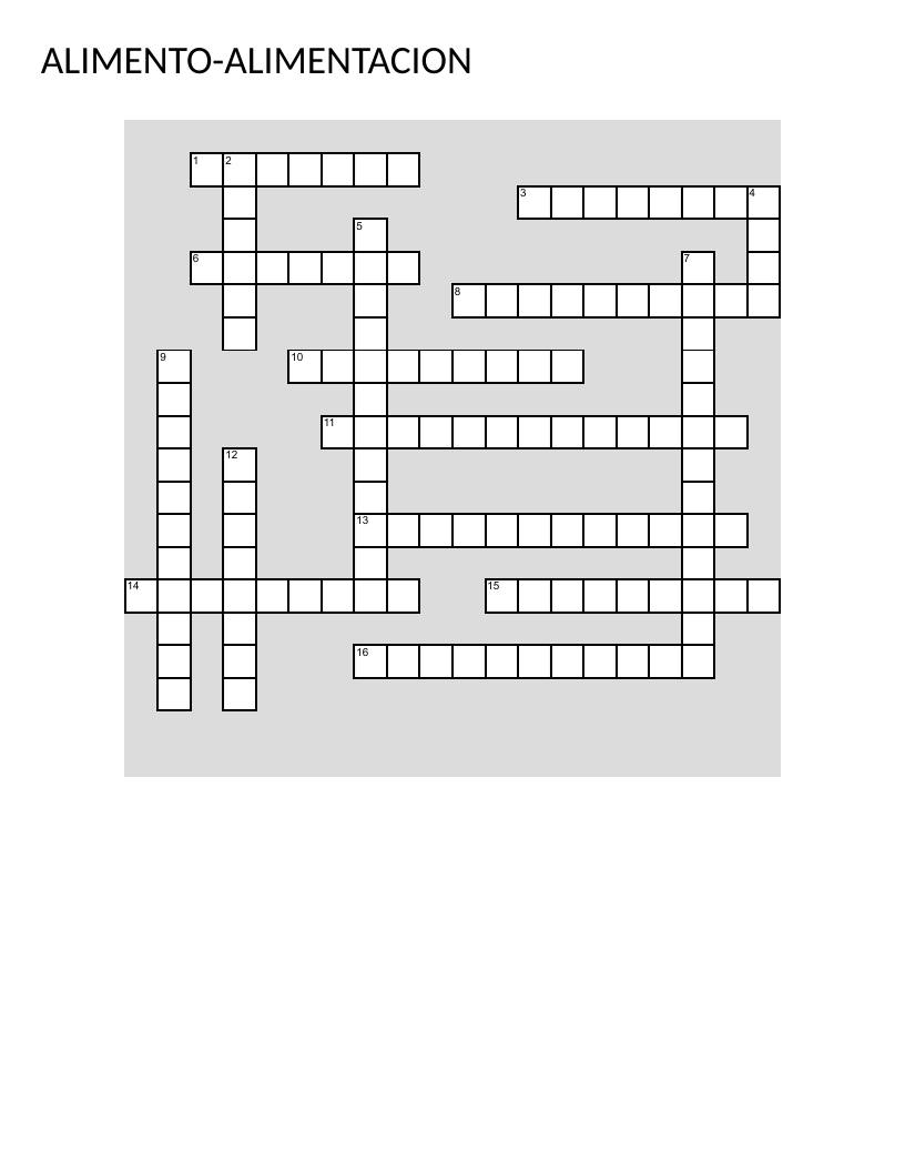 Spanish nutrition crossword with terms like glucosa, proteína, vitamina, and metabolismo.