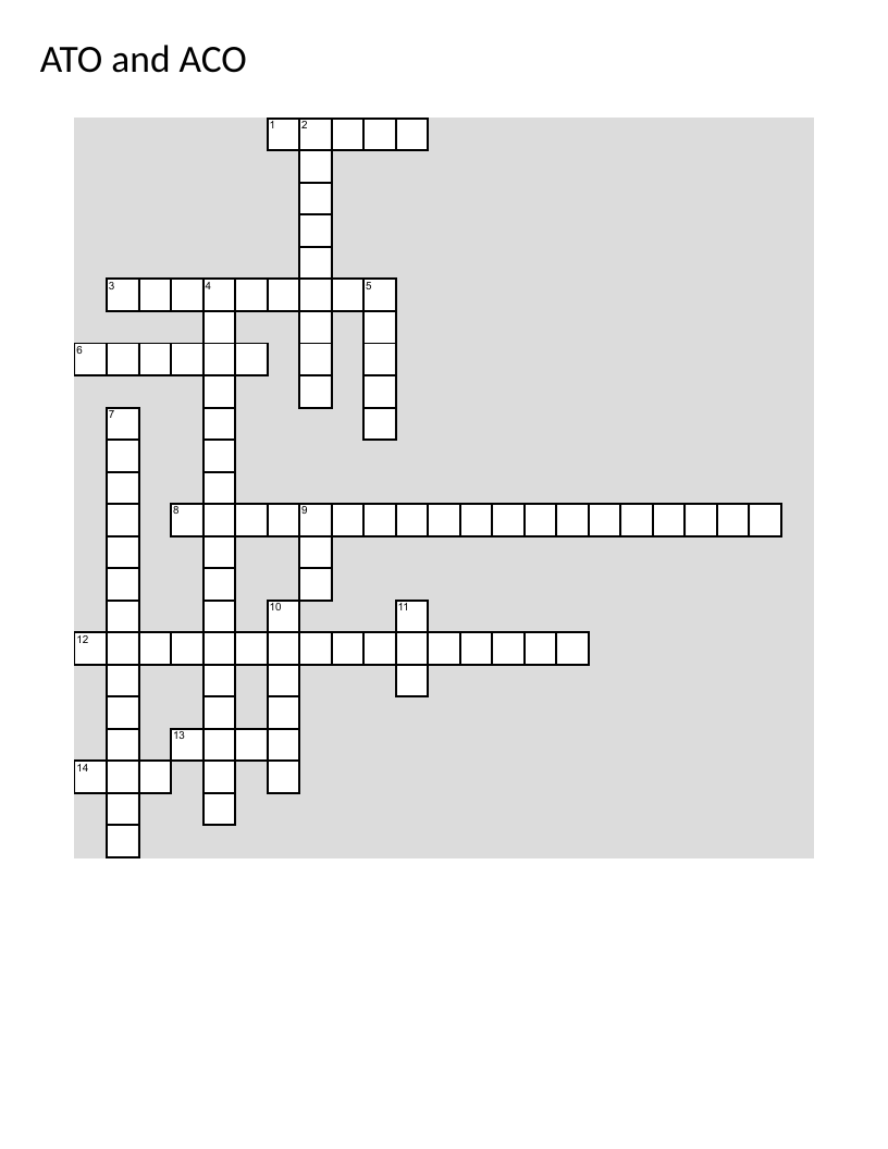 Military air operations crossword with ATO, ACO, and joint planning terminology.