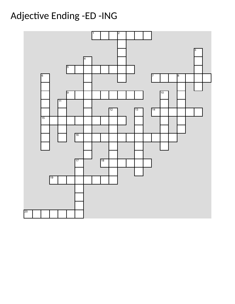 Crossword puzzle with adjectives ending in -ED and -ING, focusing on emotion words.