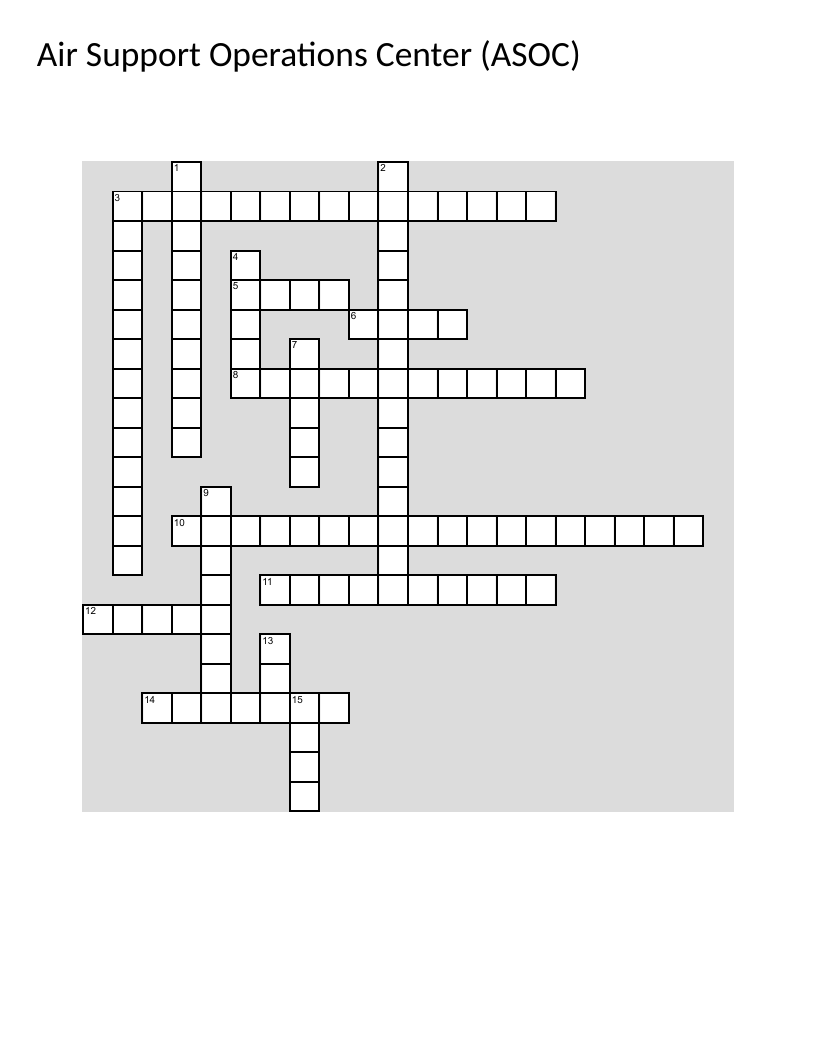 Military crossword covering ASOC, close air support, command and control, and joint fires.