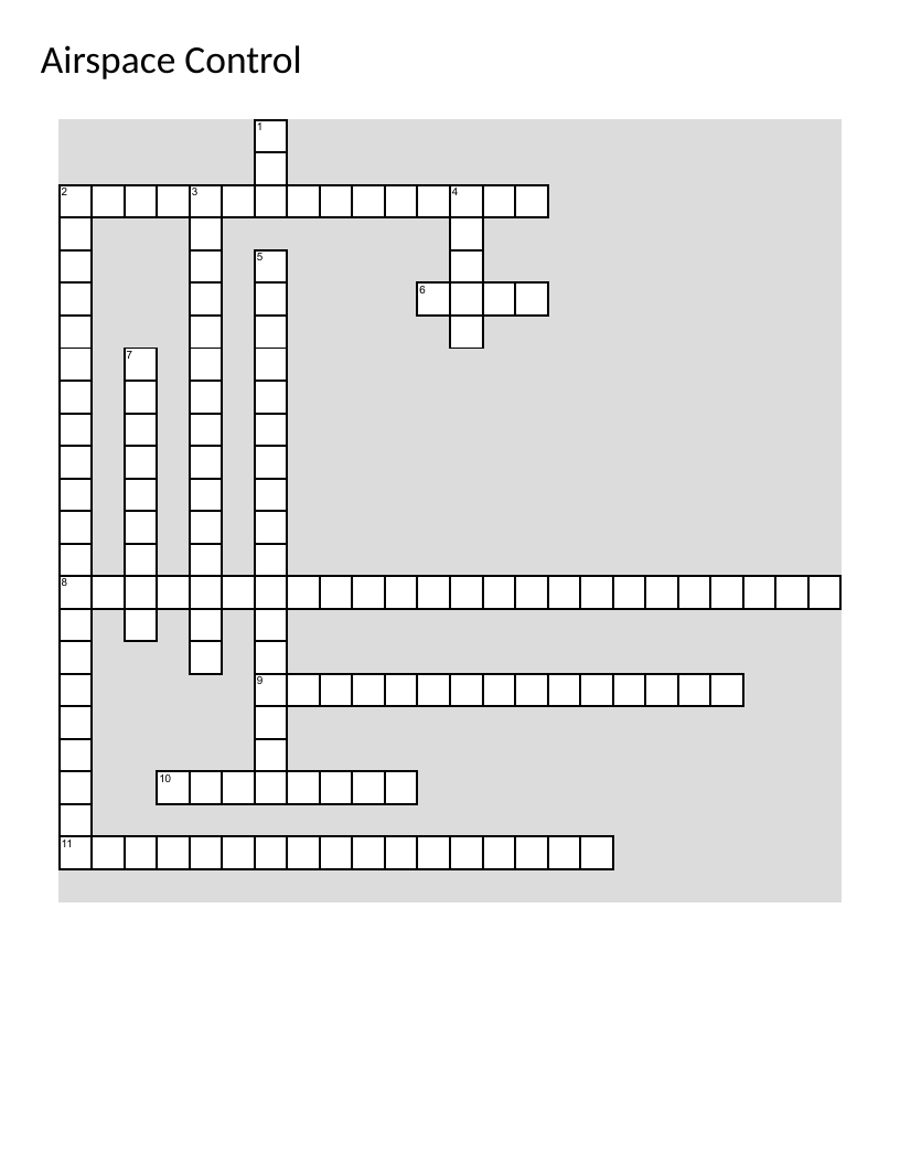 Military airspace control crossword with tactical operations and airspace management terminology.