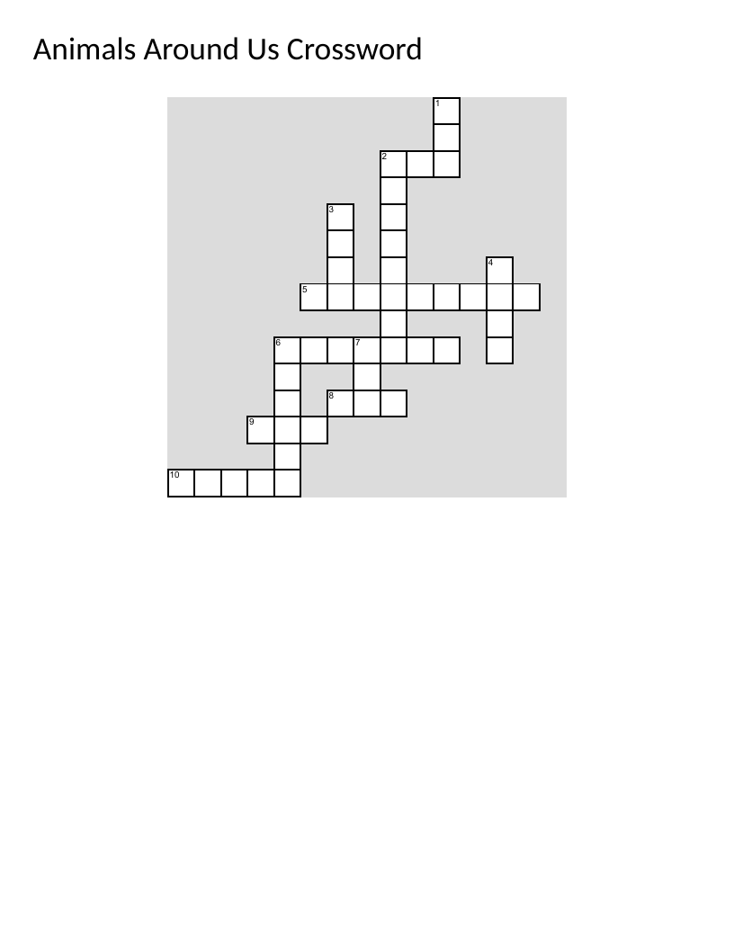 Animal crossword puzzle with clues about cats, dogs, owls, and woodland creatures.