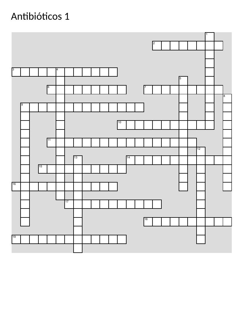Antibiotic pharmacology crossword with Spanish clues on drug classes and mechanisms.