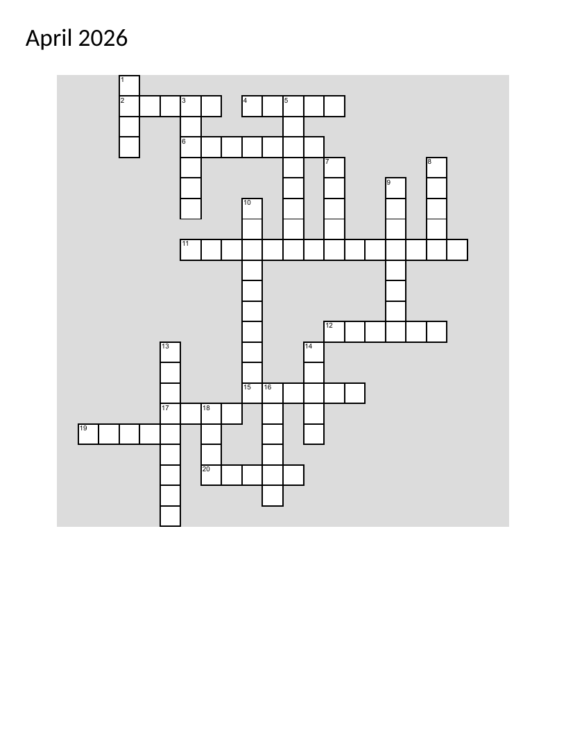 April crossword with spring holidays, Easter, and Earth Day vocabulary.
