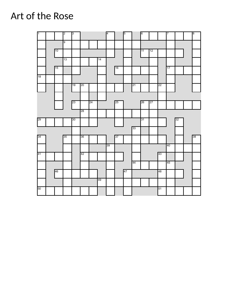 Crossword about roses in art, music, and literature—painters, composers, and rose varieties.