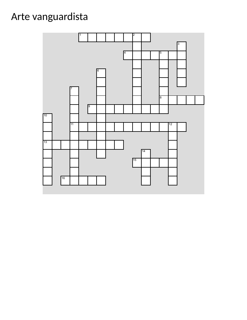 Art history crossword on vanguardista movements: fauvism, cubism, surrealism, dadaism.