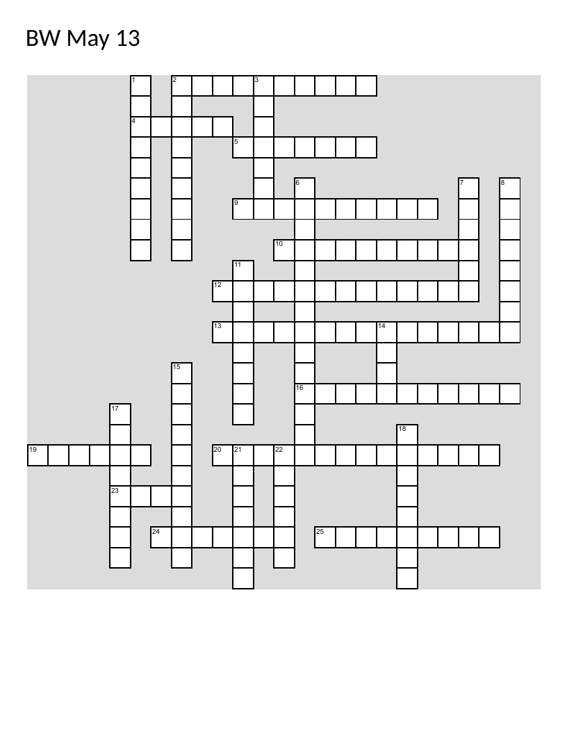 Business English crossword with German clues: invoice, supervisor, and workplace vocabulary.