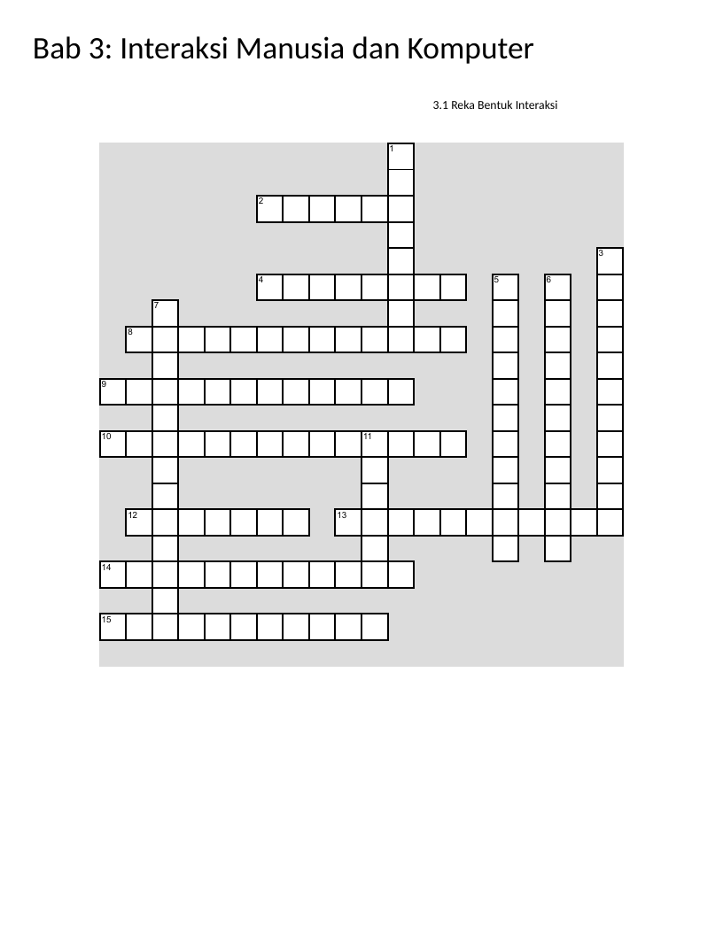Human-computer interaction crossword in Malay with design principles and usability concepts.