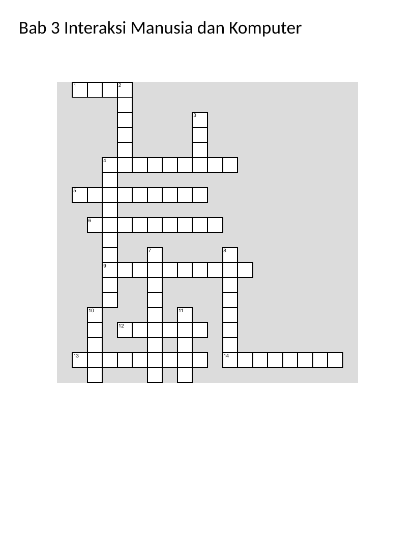 Human-computer interaction crossword with terms like prototype, interface design, and user evaluation.