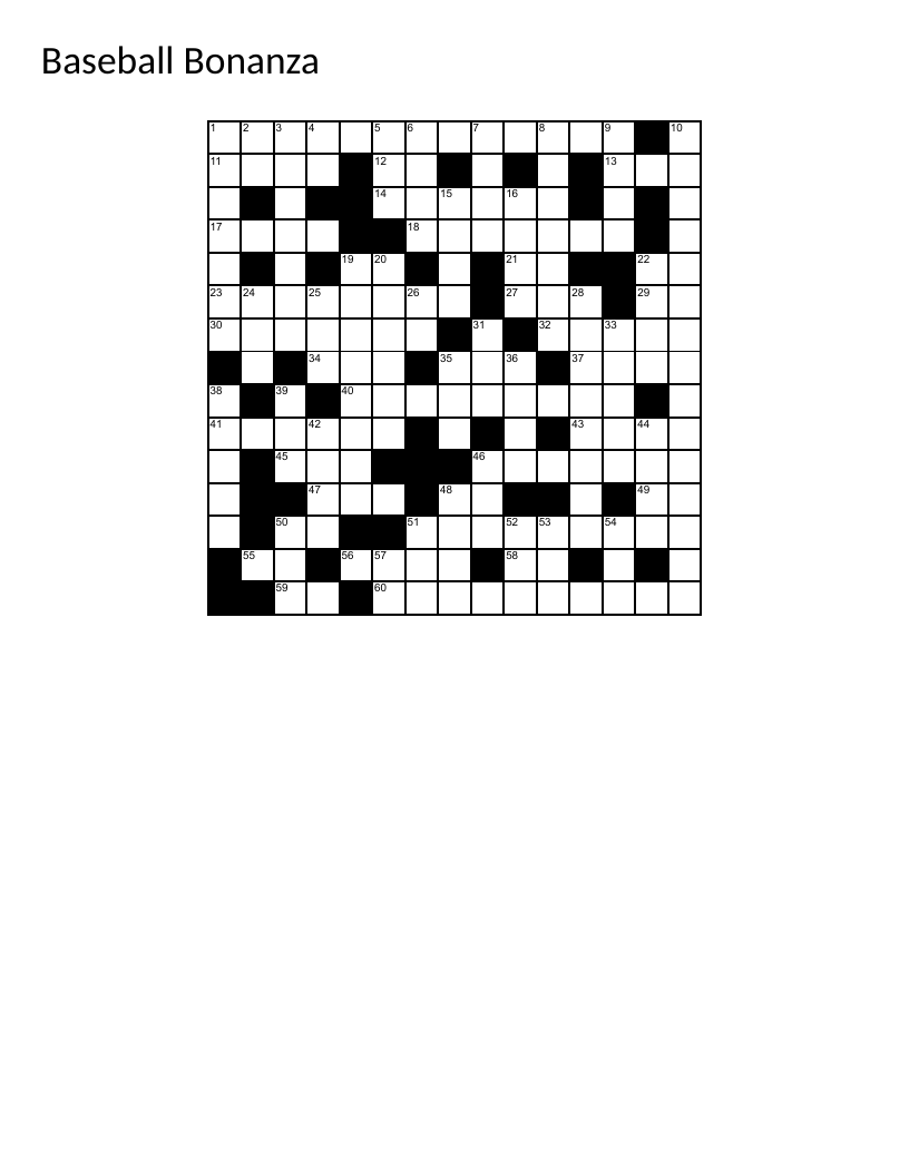 Baseball trivia crossword with MLB history, minor leagues, and ballpark clues.