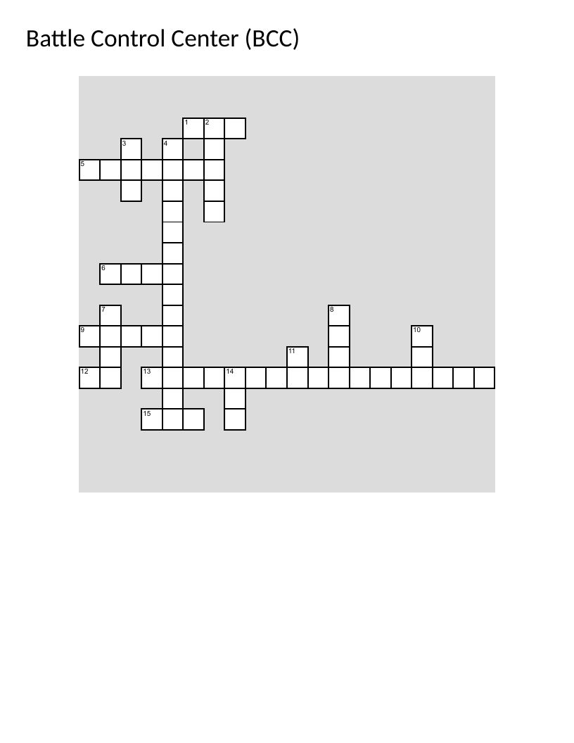 Battle Control Center military operations crossword with NORAD, air defense, and command and control.