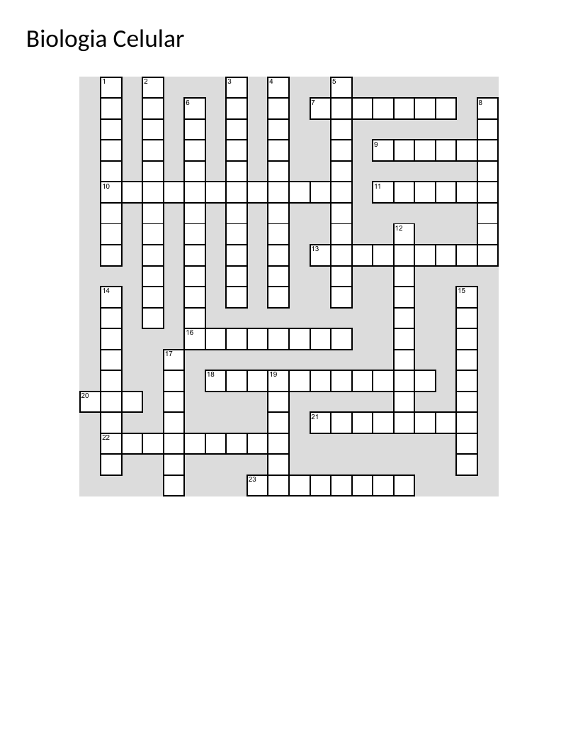 Portuguese cell biology crossword with organelles, photosynthesis, and mitochondria.