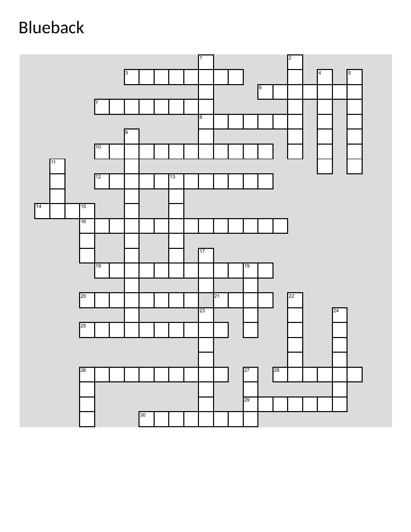 Blueback novel crossword puzzle with characters, ocean setting, and conservation themes.