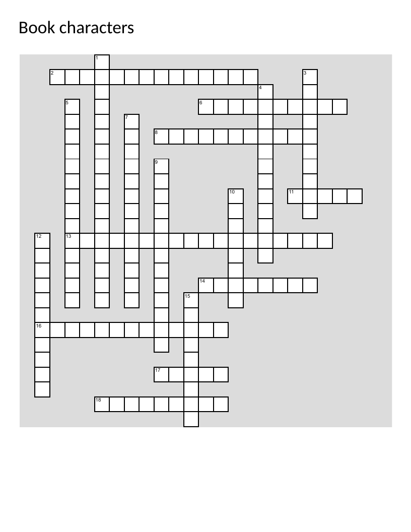 Children's book characters crossword with Winnie the Pooh, Paddington, and Curious George.