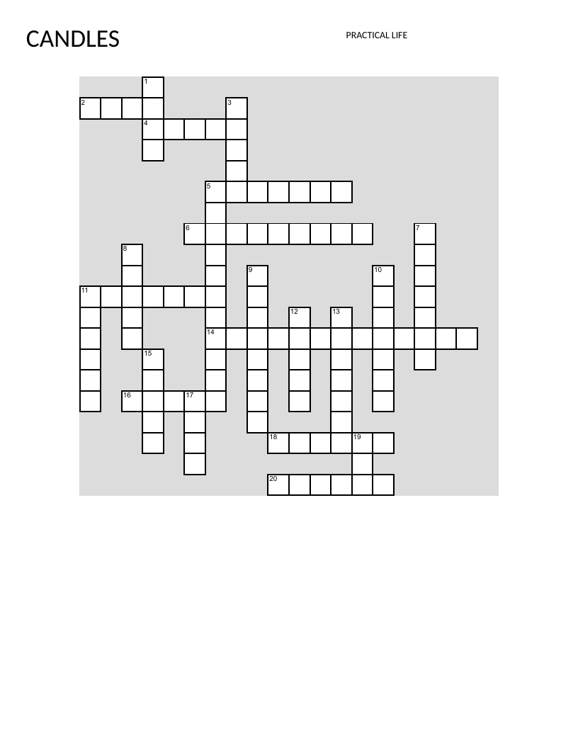 Candle-making crossword with vocabulary like wicks, beeswax, and melting pot.