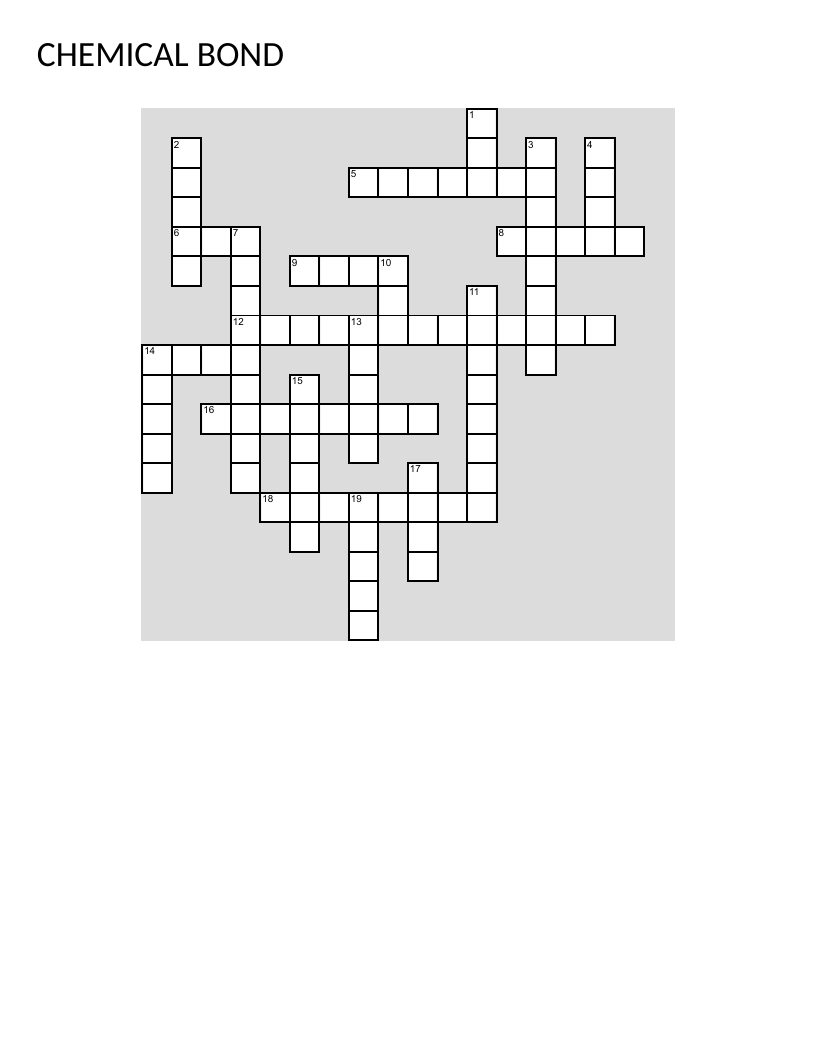 Chemistry crossword on ionic and covalent bonds, valence electrons, and the octet rule.
