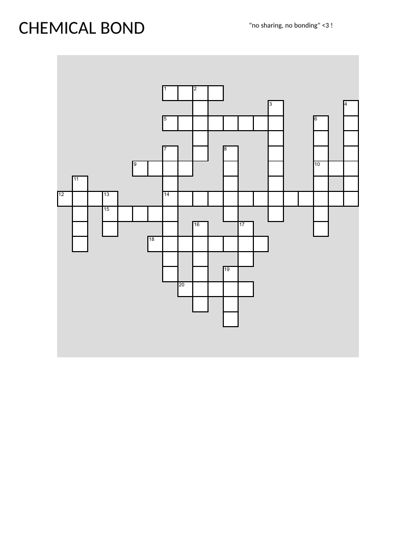 Chemistry crossword about ionic bonds, covalent bonds, and valence electrons.