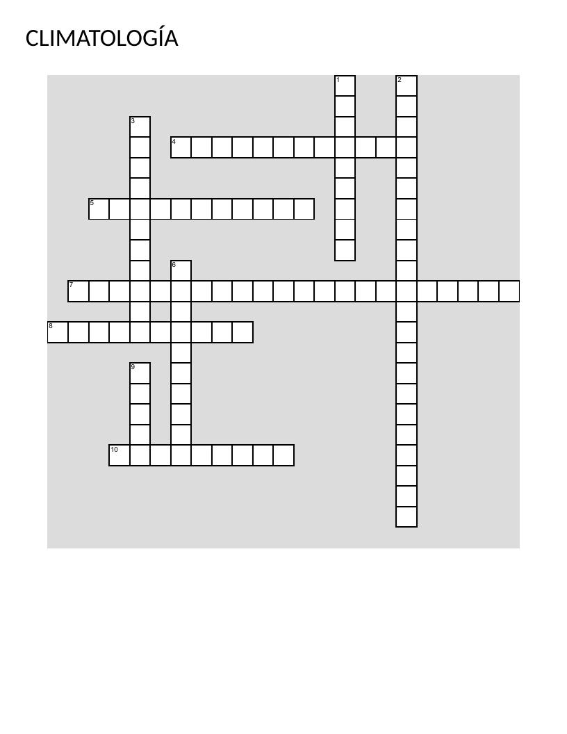 Spanish climatology crossword with weather instruments and measurement terms.