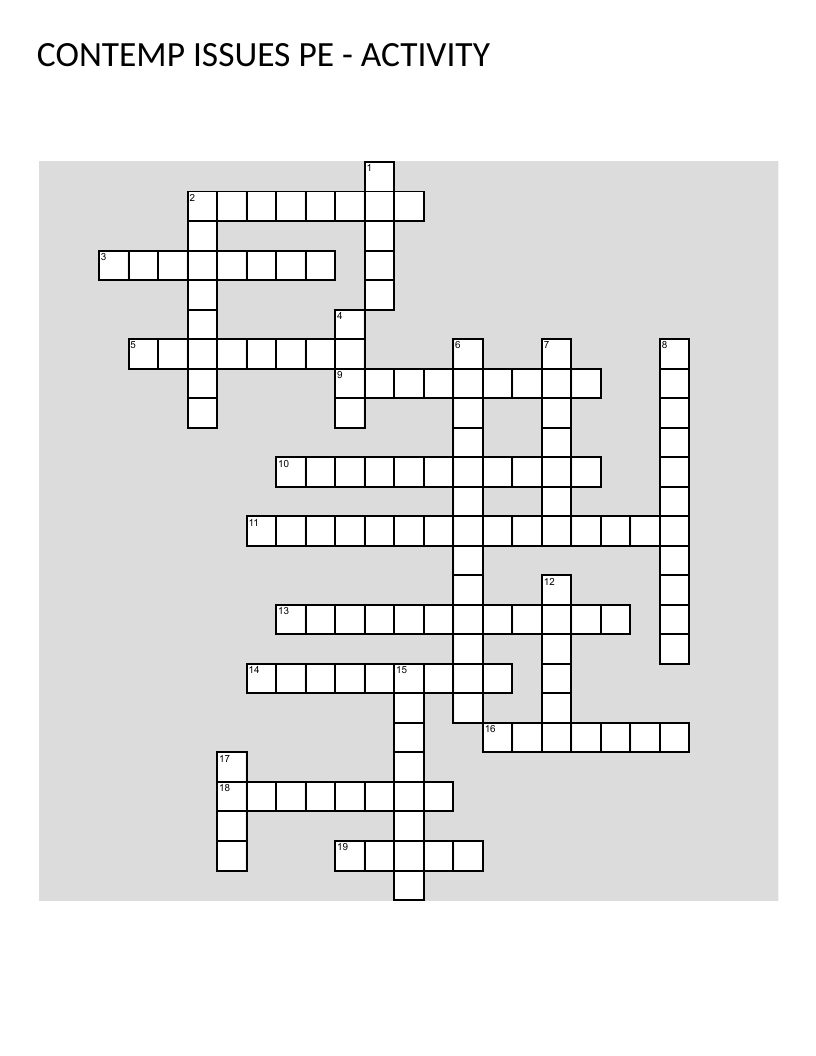 Physical education crossword on contemporary issues, pedagogy, and inclusion in PE.