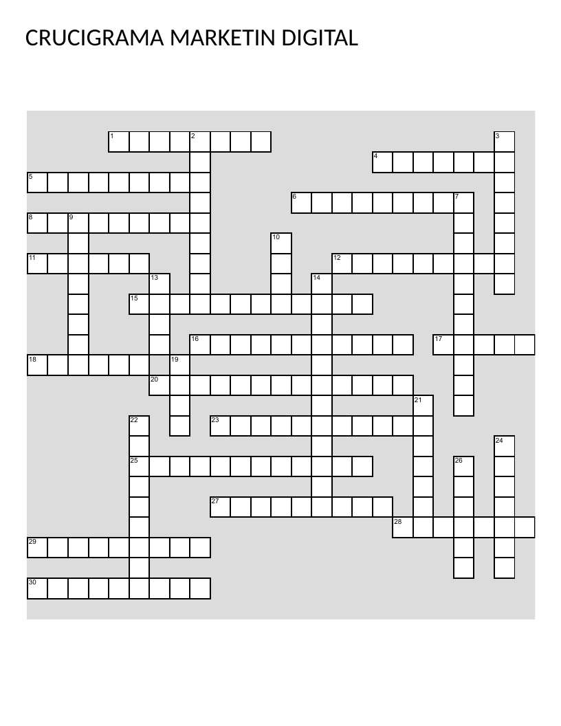 Digital marketing Spanish crossword with social media, analytics, and marketing strategy terms.