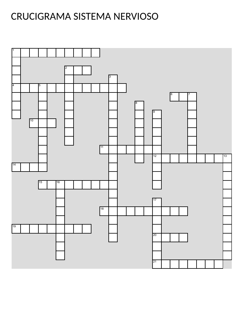 Spanish-language nervous system crossword with neurotransmitters and anatomy terms.