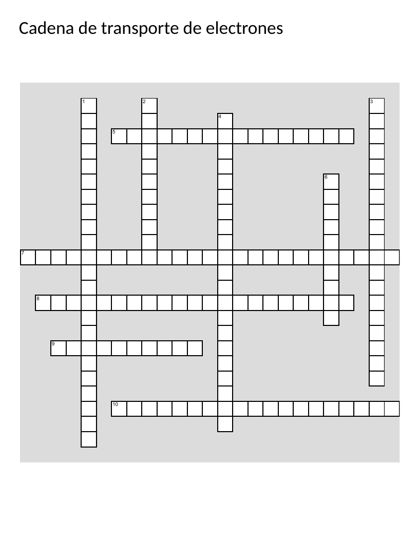 Electron transport chain crossword with terms like ATP, oxidative phosphorylation, and mitochondria.