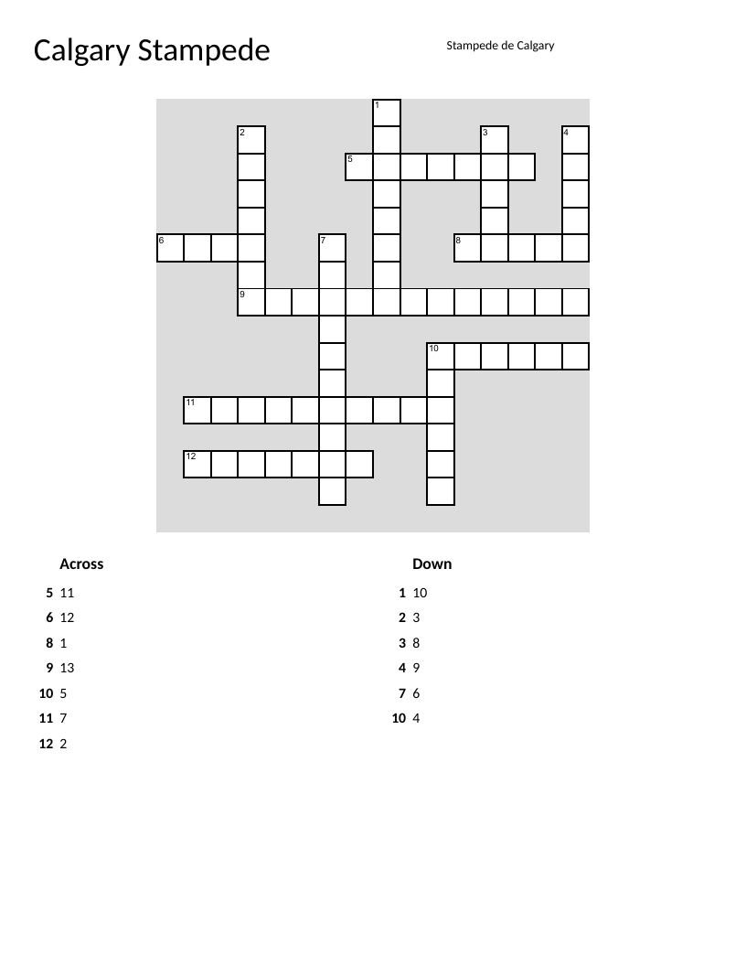 Calgary Stampede French crossword with rodeo and cowboy vocabulary.