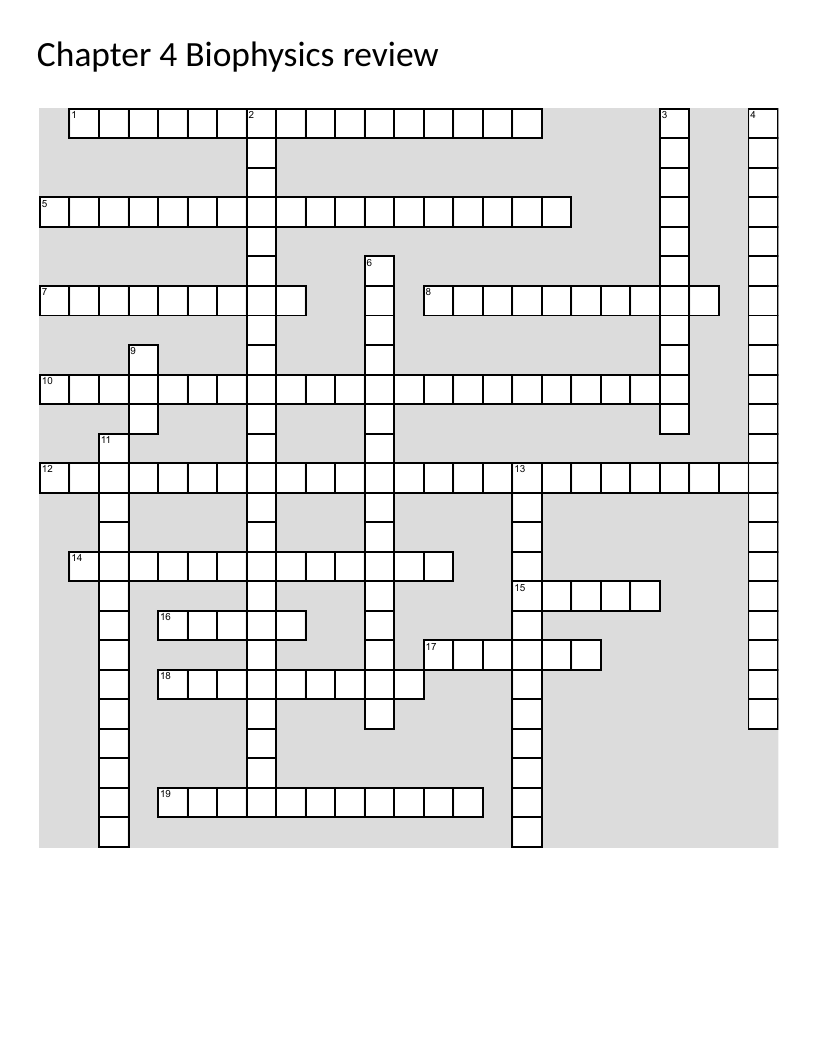 Biophysics crossword puzzle on X-rays, ionizing radiation, and radiation safety.