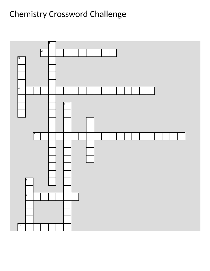 Chemistry crossword covering periodic table, ions, density, and valence electrons.