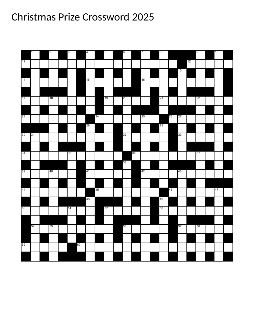 Christmas cryptic crossword puzzle with holiday wordplay and seasonal trivia.