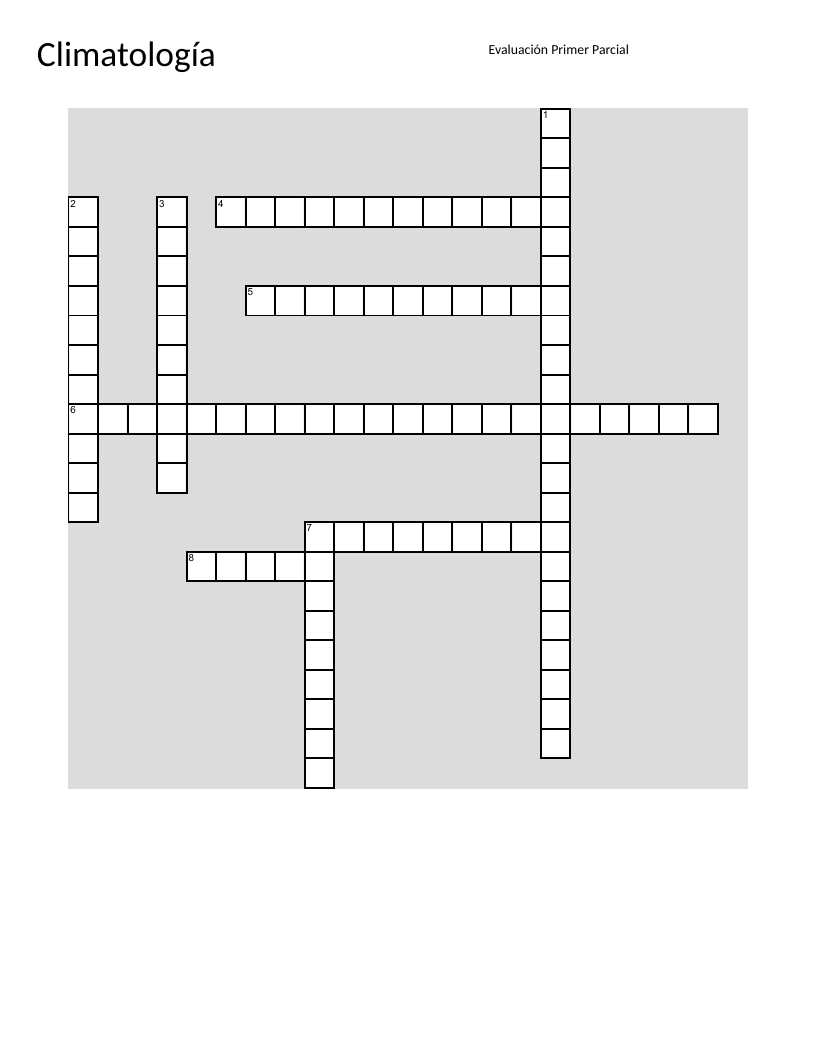Climatología crossword with meteorology terms like barometer, hygrograph, and pluviograph.
