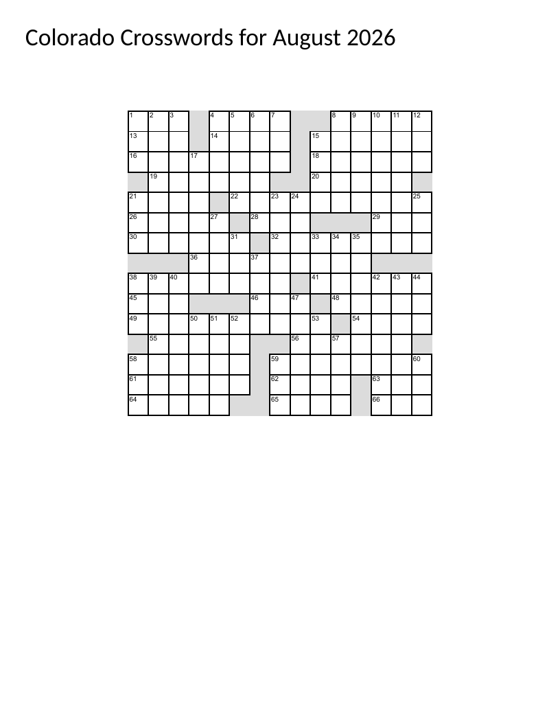 Colorado geography and history crossword with Royal Gorge, Estes Park, and landmarks.