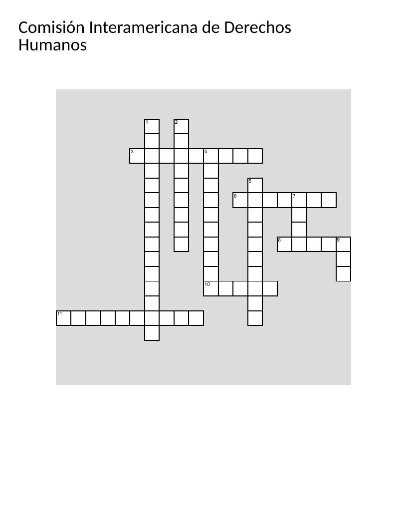 Inter-American Commission on Human Rights crossword with Spanish vocabulary about human rights law.