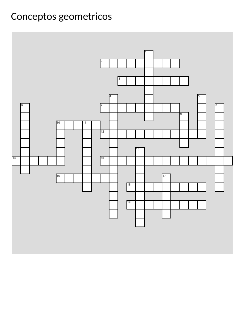 Spanish geometry crossword with terms like perimeter, angle, and circle.