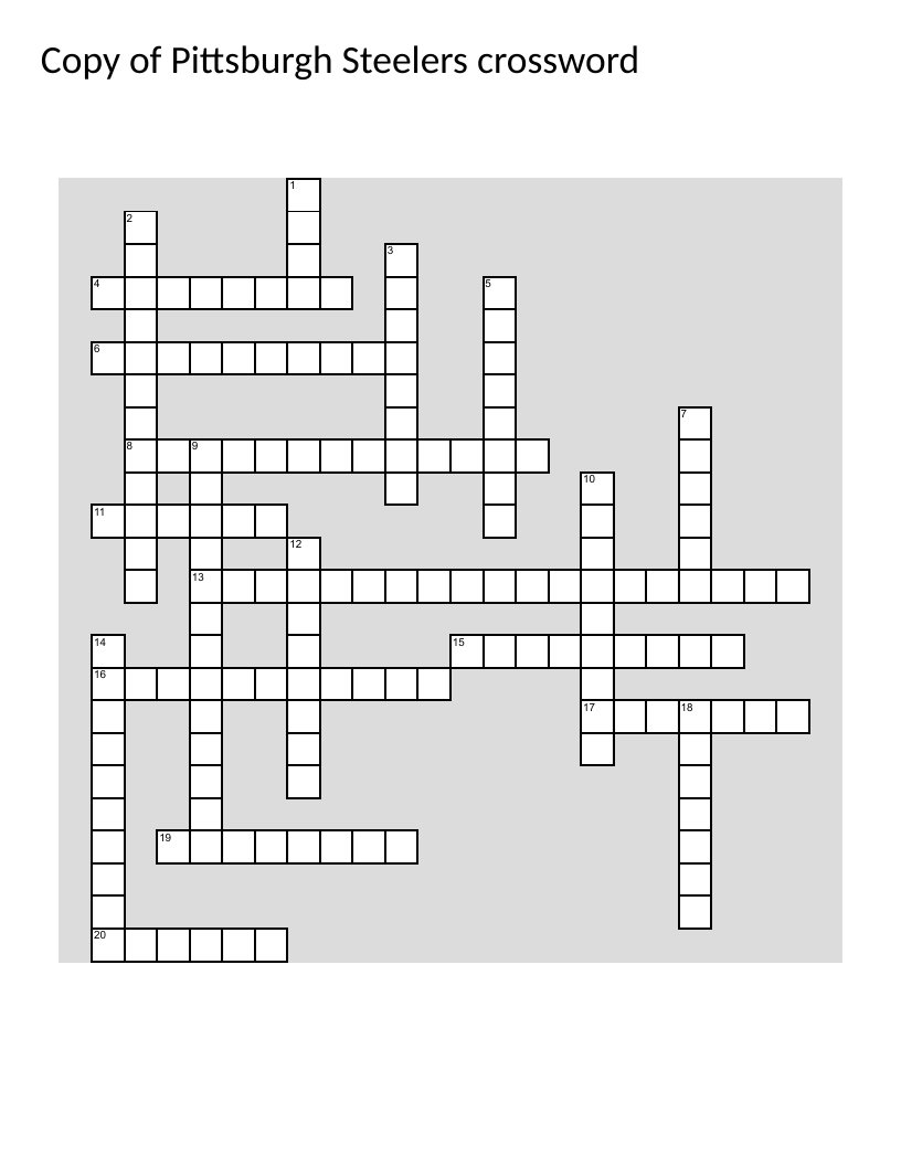 Pittsburgh Steelers trivia crossword with Hall of Famers, Immaculate Reception, and Terrible Towel.