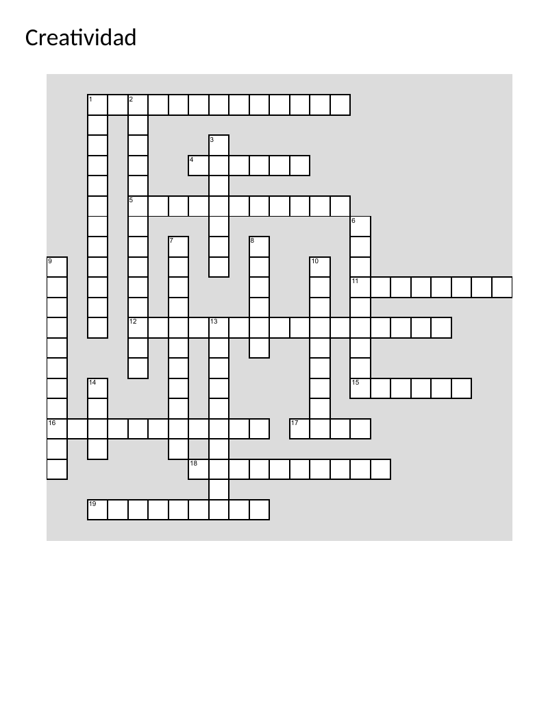 Spanish psychology crossword covering creativity theory, De Bono, Gestalt, and holistic thinking.