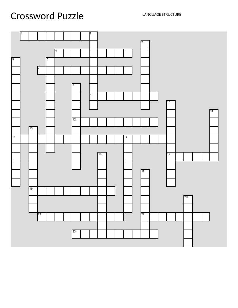 Linguistics crossword puzzle covering phonology, morphology, syntax, and semantics.