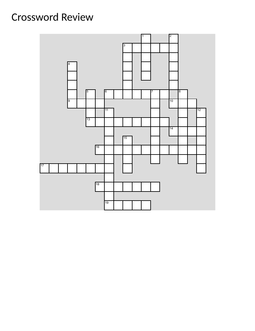 Art crossword with vocabulary for clay, glass, drawing, and design fundamentals.