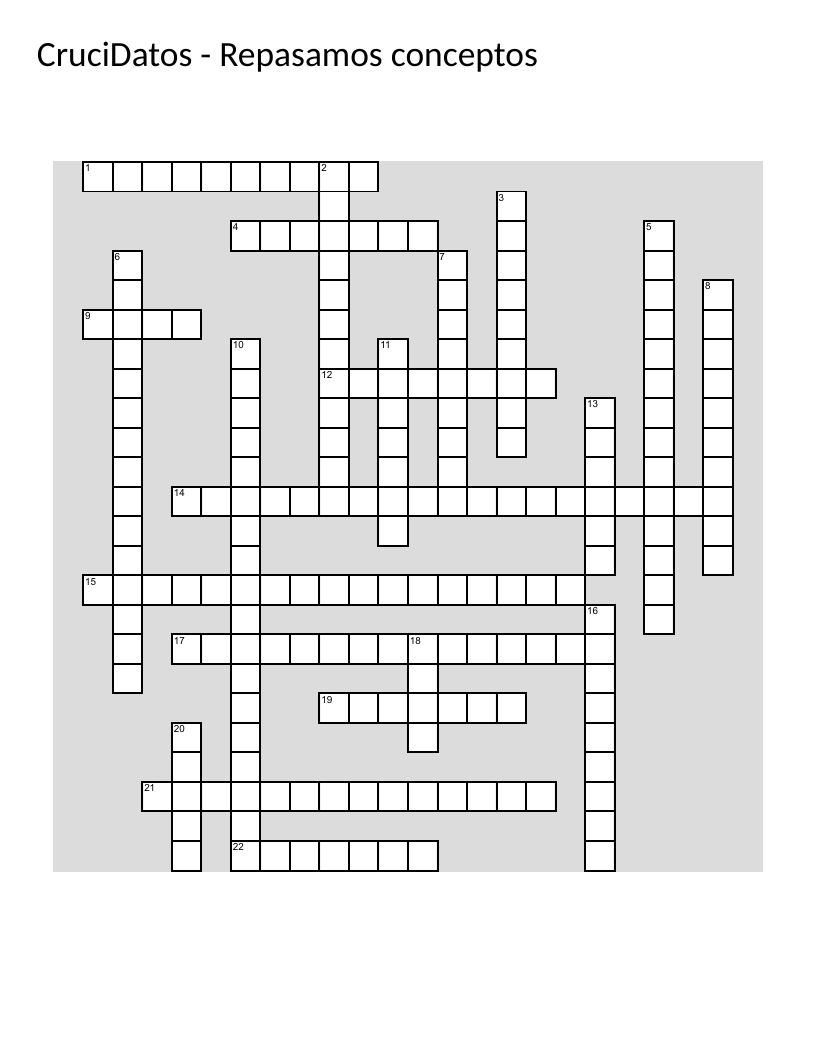 Spanish statistics crossword with data visualization and quartile vocabulary.