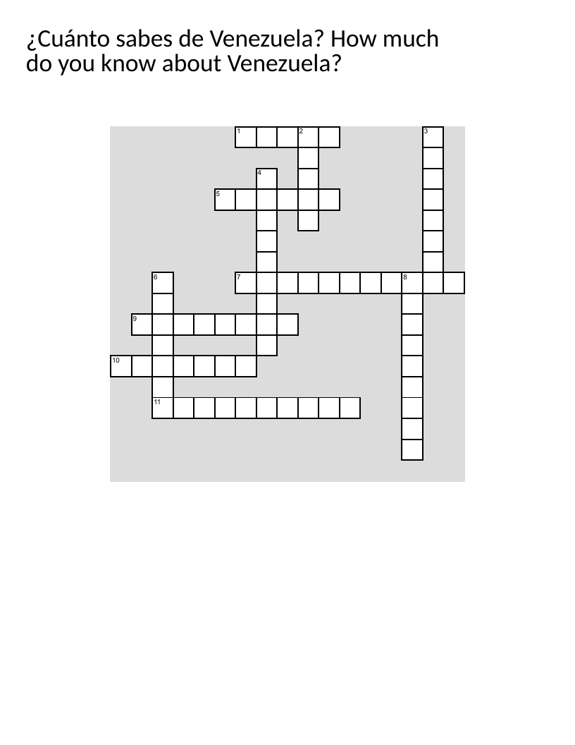 Venezuela crossword with Angel Falls, arepa, joropo, and national symbols.